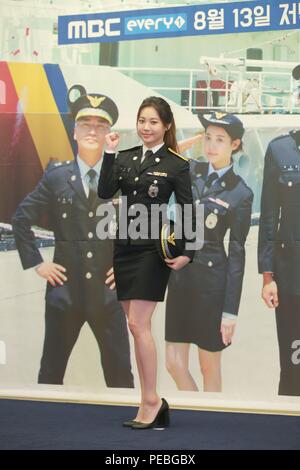 Seoul, Korea. 13th Aug, 2018. Kim Su-Ro, Jae-yun Jo, Kwak Si-yang, Yura etc. attended the production conference of MBC every1 'Korea Coast Guard' in Seoul, Korea on 13th August 2018.(China and Korea Rights Out) Credit: TopPhoto/Alamy Live News Stock Photo