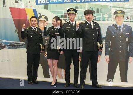 Seoul, Korea. 13th Aug, 2018. Kim Su-Ro, Jae-yun Jo, Kwak Si-yang, Yura etc. attended the production conference of MBC every1 'Korea Coast Guard' in Seoul, Korea on 13th August 2018.(China and Korea Rights Out) Credit: TopPhoto/Alamy Live News Stock Photo