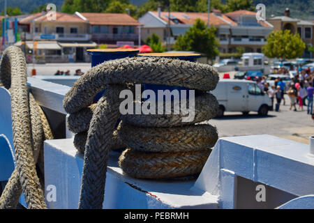 Textile rope on a passenger ship Stock Photo