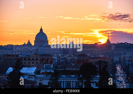 Sunset View of Rome from The Villa Borghese, Rome, Lazio, Italy Stock Photo
