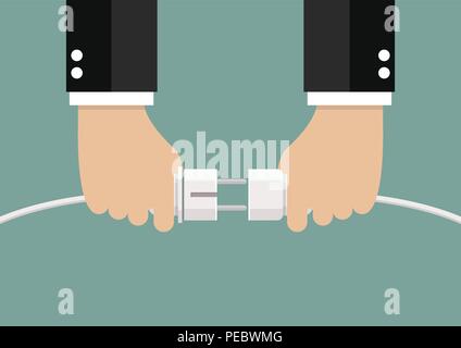 Man holding in hand plug and socket to connect. Vector illustration Stock Vector