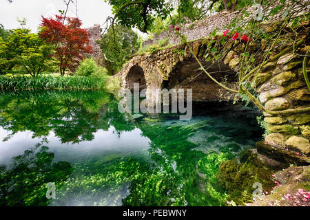 Ancient Bridge Over The Ninfa Creek, Latina, Italy Stock Photo