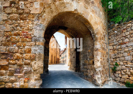 Entrance Gate of San Quirico d' Orcia, Tuscany, Italy Stock Photo