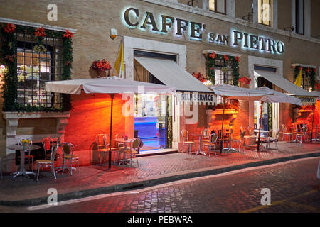 Curbside Cafe Near the Vatican at Night During Holiday Season, Rome, Italy Stock Photo