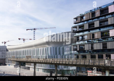 La Defense Arena and the residention building The One in Paris, France. Stock Photo