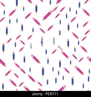 The Seamless pattern of colored pencils randomly Stock Vector
