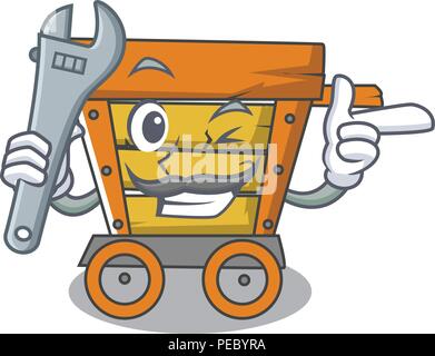 Mechanic wooden trolley mascot cartoon Stock Vector