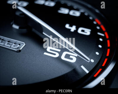 Wireless network speed concept, speedometer 5G evolution. 3d rendering Stock Photo