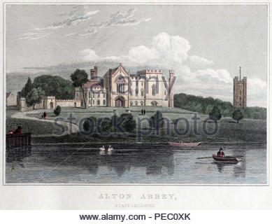 Alton Abbey Staffordshire, antique engraving from c1830 Stock Photo