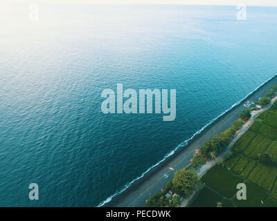 Aerial drone view of the beautiful beach in Bali, Indonesia Stock Photo