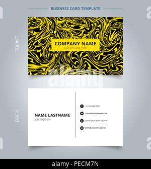 Business name card yellow marble texture on black background. Branding and identity graphic design. Vector illustration Stock Vector