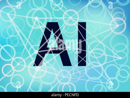 Artificial intelligence (AI) text displayed in front of neural network illustration Stock Vector