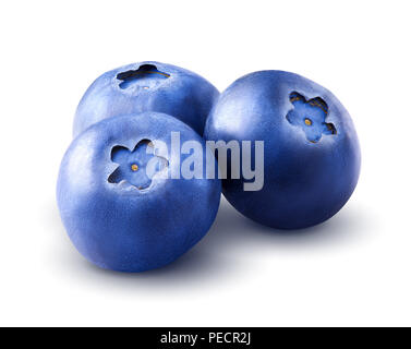 Three blueberries. Berry isolated on white background. With clipping path. Close up. Macro. Stock Photo