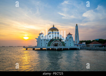 masjid selat melaka in malacca,  malaysia at dusk Stock Photo