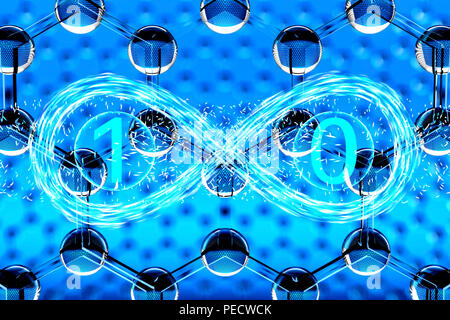 Concept of quantum physics duality of a photon on a graphene background Stock Photo