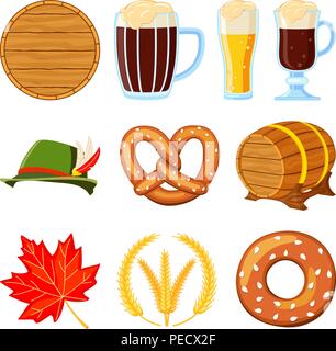 Colorful cartoon 10 oktoberfest elements set. Beer festival collection. Autumn festive vector illustration for icon, sticker, patch, label, badge, cer Stock Vector