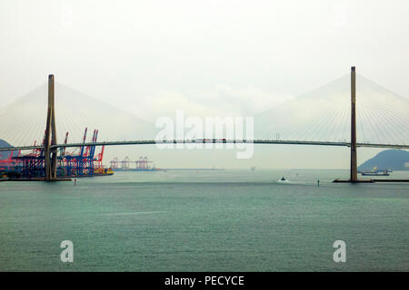 Gwangandaegyo Diamond  suspension bridge located in Busan South Korea connects Haeundae-gu to Suyeong-gu  Pusan Asia Stock Photo