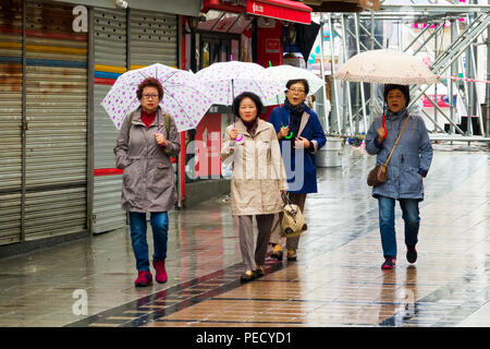 South Koreans with Umbrellas on Rainy Day Busan Pusan South Korea Asia Stock Photo