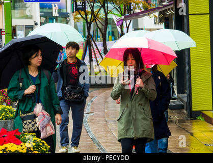 South Koreans with Umbrellas on Rainy Day Busan Pusan South Korea Asia Stock Photo