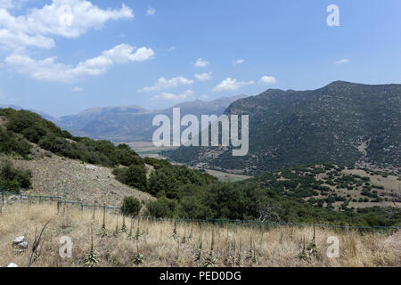 A spectacular view of the valley of Kandila from the ancient site of Orchomenos, Arcadia, central Peloponnese, Greece. Stock Photo