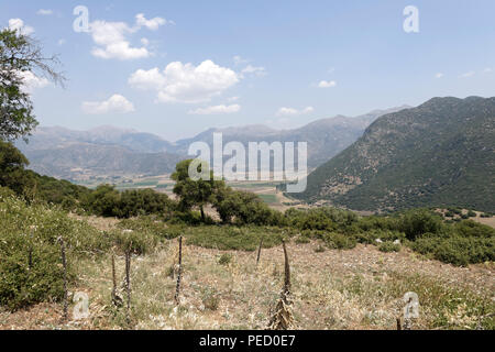 A spectacular view of the valley of Kandila from the ancient site of Orchomenos, Arcadia, central Peloponnese, Greece. Stock Photo