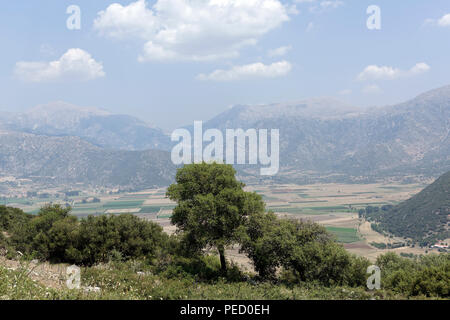 A spectacular view of the valley of Kandila from the ancient site of Orchomenos, Arcadia, central Peloponnese, Greece. Stock Photo