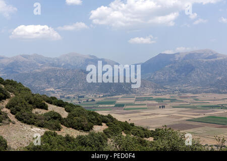 A spectacular view of the valley of Kandila from the ancient site of Orchomenos, Arcadia, central Peloponnese, Greece. Stock Photo