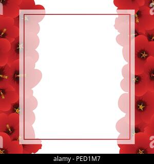 Red Hibiscus Flower - Rose of Sharon Banner Card Border isolated on White Background. Vector Illustration. Stock Vector