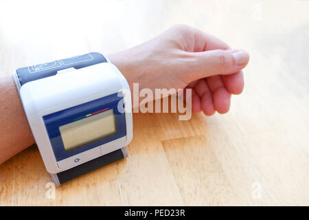 Device for measuring blood pressure. On the hand prior to measurement. Stock Photo