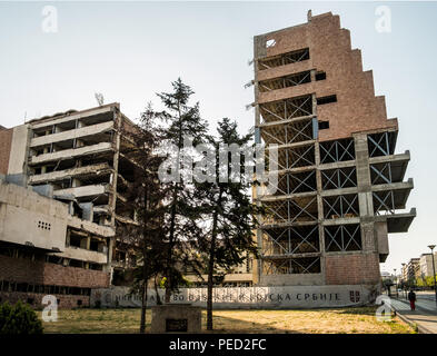 Belgrade, Serbia. August 27, 2017. General Armed Force Staff Building, bombed in 1999 Balkans war, still remain destroyed as memorial. Stock Photo