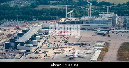 Manchester Airport aerial photo over new terminal construction project Stock Photo