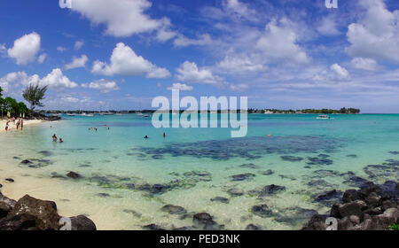 Grand Baie, Mauritius - Jan 10, 2017. Seascape of Grand Baie, Mauritius. Mauritius is a major tourist destination, ranking 3rd in the region. Stock Photo