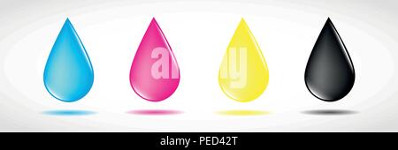 four CMYK drops primary colors print vector illustration EPS10 Stock Vector
