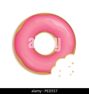 bitten pink Donut isolated on white background vector illustration EPS10 Stock Vector