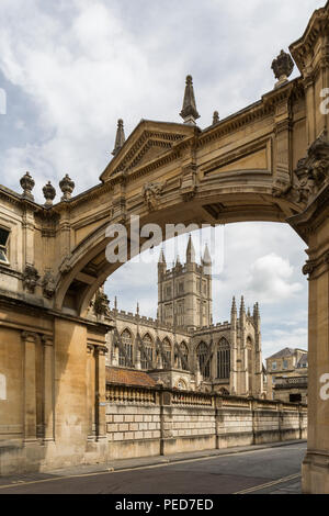 Bath Abbey as viewed through the 19th century York Street Arch, Bath, England.UK Stock Photo