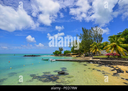 Grand Baie, Mauritius - Jan 10, 2017. Seascape of Grand Baie, Mauritius. Mauritius is a major tourist destination, ranking 3rd in the region. Stock Photo