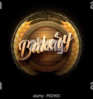 Vector illustration of Wooden Bakery Signboard. Elements are layered separately in vector file. Stock Vector