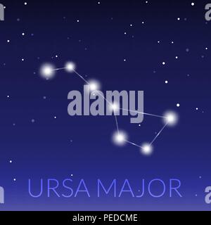 Big dipper or ursa major great bear constellation. Starry sky with constellation. Original vector illustration. Stock Vector