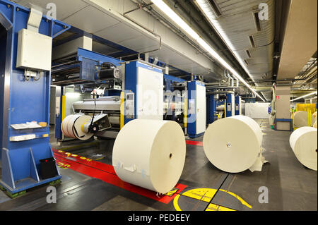 modern offset printing machines in a large print shop for production of newspapers & magazines Stock Photo