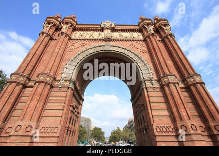 The Arc de Triomf (English: Triumphal Arch) - archway structure in Barcelona, Spain. Built by architect Josep Vilaseca i Casanovas. Moorish revival st Stock Photo