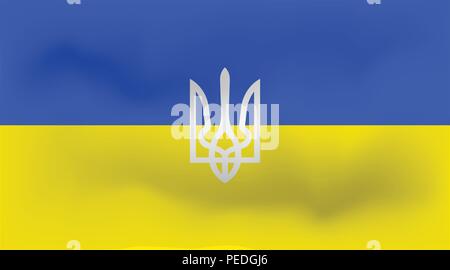 Waving flag of Ukraine, the Ukrainian trident, national background Stock Vector