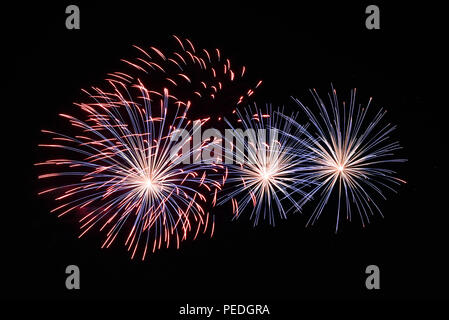 Fireworks In the night sky in Szczecin during the fireworks' holiday. Stock Photo