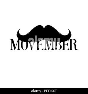 Moustaches Clipart. Black Isolated Silhouette and Hand Drawn Lettering with word Movember. Cinco de Mayo Paper Cutting Design. Mustache for barbershop or Mustache Carnival Stock Vector