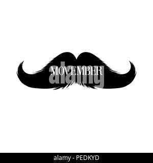 Moustaches Clipart. Black Isolated Silhouette and Hand Drawn Lettering with word Movember. Cinco de Mayo Paper Cutting Design. Mustache for barbershop or Mustache Carnival Stock Vector