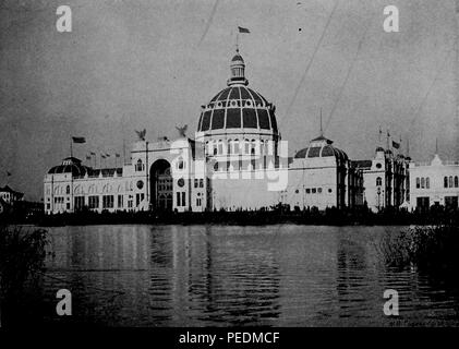 Black and white photograph of the United States Government Building, a neoclassical building erected for the 1893 World's Fair Columbian Exposition, viewed from the southwest portion of the North Pond, from the volume 'Views of the World's Fair and Midway Plaisance, ' authored by WB Conkey, and published in Chicago by the WB Conkey company, 1894. Courtesy Internet Archive. ()