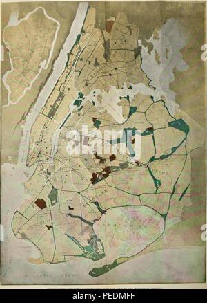 Engraved map of New York City indicating boroughs, some neighborhoods, and major geographic features/bodies of water, 1914. Courtesy Internet Archive. () Stock Photo