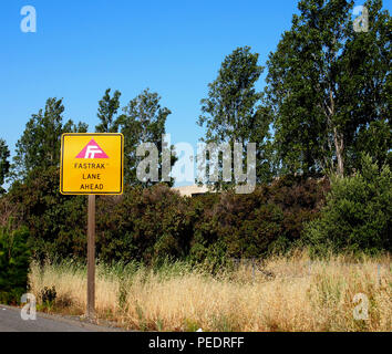 Fastrak lane ahead sign California Stock Photo