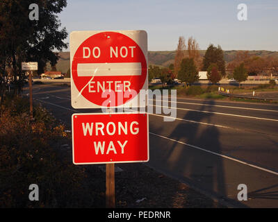do not enter,  wrong way signs on California Freeway Stock Photo