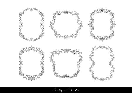 Set of Floral border for picture. Italian vintage ornament for photo. Isolated Retro divider with swirl for greeting card or wedding, decoration vignette. Royal flourish, headpiece template Stock Vector
