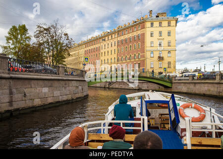 Waterbus, walk on the tourist boat, September 14, 2016, St. Petersburg, Russia Stock Photo